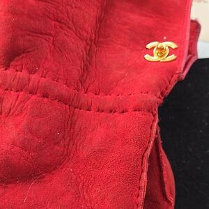 CHANEL Vibrant Red Suede with Gold Emblem